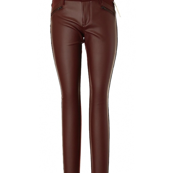 Maroon Faux Leather Front Jeggings - Picture 1 of 3